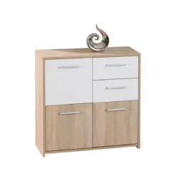 Mobile Bianco Rovere 3 Ante 2 Cassetti Credenza Buffet Moderna Dispensa Salotto