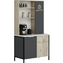 Mobile Caffè Multiuso Ripiani a Giorno Ante Cassetto Rovere Antracite