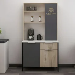 Mobile Caffè Multiuso Ripiani a Giorno Ante Cassetto Rovere Antracite