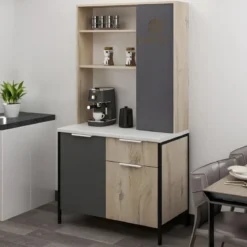 Mobile Caffè Multiuso Ripiani a Giorno Ante Cassetto Rovere Antracite