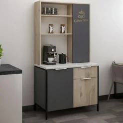 Mobile Caffè Multiuso Ripiani a Giorno Ante Cassetto Rovere Antracite