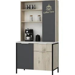Mobile Caffè Multiuso Ripiani a Giorno Ante Cassetto Rovere Antracite