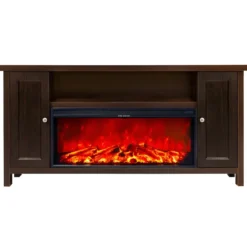Mobile Camino Elettrico 1500W Rustico da Soggiorno Scuro Fiamma Arancione
