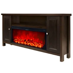 Mobile Camino Elettrico 1500W Rustico da Soggiorno Scuro Fiamma Arancione