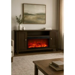 Mobile Camino Elettrico 1500W Rustico da Soggiorno Scuro Fiamma Arancione