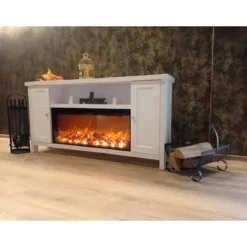 Mobile Camino Elettrico 1500W Rustico da Soggiorno Bianco Fiamma Arancione