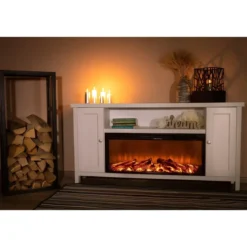 Mobile Camino Elettrico 1500W Rustico da Soggiorno Bianco Fiamma Arancione