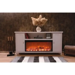 Mobile Camino Elettrico 1500W Rustico da Soggiorno Bianco Fiamma Arancione