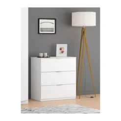 Mobile Cassettiera Bianca 3 Cassetti 80 cm Como Legno Camera da Letto Soggiorno