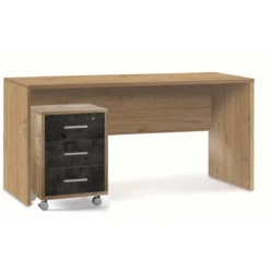 Mobile Cassettiera Ruote Noce Nero 3 Cassetti con Chiave Ufficio Legno