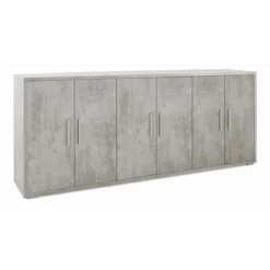 Mobile Cemento TV Moderno 6 Ante Ripiani Armadio Credenza 200 cm Legno
