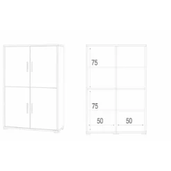 Mobile 160 cm Armadio Bianco Nero Credenza 4 Ante con Ripiani Soggiorno