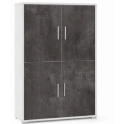 Mobile 160 cm Armadio Bianco Nero Credenza 4 Ante con Ripiani Soggiorno
