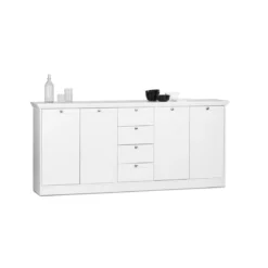 Mobile Contenitore 4 Ante con Cassetti Bianco Opaco Credenza Madia da Soggiorno