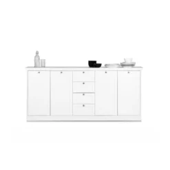 Mobile Contenitore 4 Ante con Cassetti Bianco Opaco Credenza Madia da Soggiorno