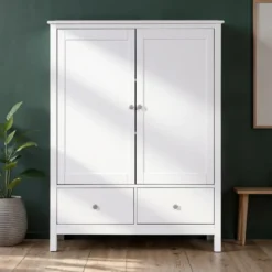 Mobile Contenitore Bianco 2 Ante 2 Cassetti Armadio Camera da Letto