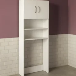 Mobile Coprilavatrice con Ripiani e 2 Ante da Interno 64x20x180 cm Bianco