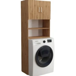 Mobile Coprilavatrice Rovere con Ripiani e 2 Ante da Interno 64x20x180 cm