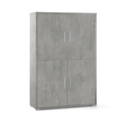 Mobile Credenza 4 Ante Battenti Grigio Buffet con Ripiani da Ufficio Soggiorno