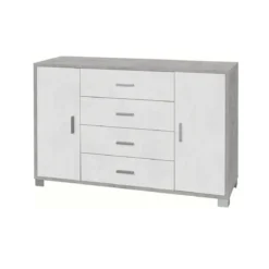 Mobile Credenza 2 Ante 4 Cassetti Grigio Ossido Bianco Madia Contenitore Salotto