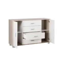Mobile Credenza 2 Ante 4 Cassetti Grigio Ossido Bianco Madia Contenitore Salotto