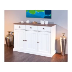 Mobile Credenza 3 Ante 3 Cassetti Bianco Noce Madia Dispensa Buffet da Cucina