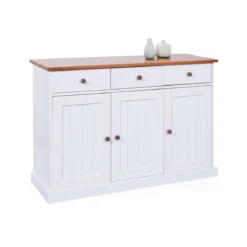 Mobile Credenza 3 Ante 3 Cassetti Bianco Noce Madia Dispensa Buffet da Cucina