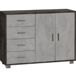 Mobile Credenza Bassa Nero Cemento Madia 2 Ante 4 Cassetti Salone Ufficio