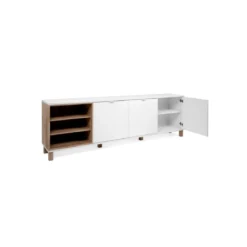 Mobile Credenza 200 cm 3 Ante in Legno Bianco e rovere Naturale Madia Soggiorno
