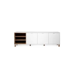 Mobile Credenza 200 cm 3 Ante in Legno Bianco e rovere Naturale Madia Soggiorno