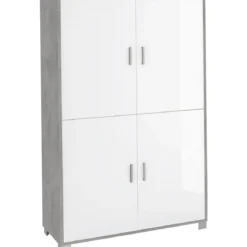 Mobile Credenza con 4 Ante Cemento Bianco Lucido Buffet Madia Soggiorno