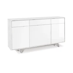 Mobile Credenza Madia 3 Ante 3 Cassetti Bianco Lucido Ossido da Soggiorno