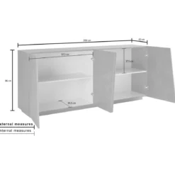 Mobile Credenza Moderna 200 cm Basso con 4 Ante per Soggiorno Bianco Lucido