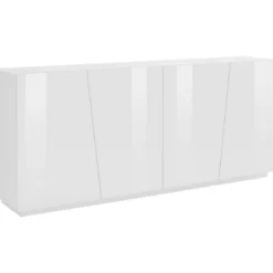 Mobile Credenza Moderna 200 cm Basso con 4 Ante per Soggiorno Bianco Lucido