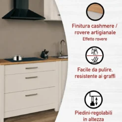 Mobile Cucina Base per Piano Cottura Beige Rovere con 3 Cassetti