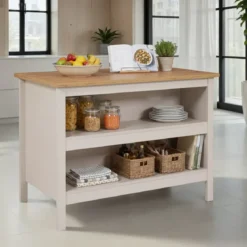 Mobile da Cucina Beige Rovere Tavolo Bar Isola 2 Ripiani Removibili