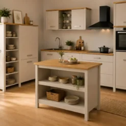 Mobile da Cucina Beige Rovere Tavolo Bar Isola 2 Ripiani Removibili