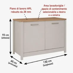 Mobile da Cucina per Lavello Lavastoviglie Modulare Beige Rovere 2 Ante