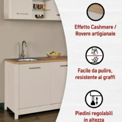 Mobile da Cucina per Lavello Lavastoviglie Modulare Beige Rovere 2 Ante