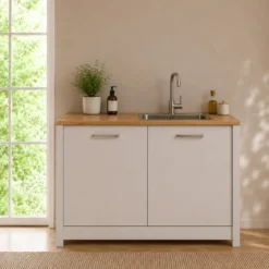 Mobile da Cucina per Lavello Lavastoviglie Modulare Beige Rovere 2 Ante