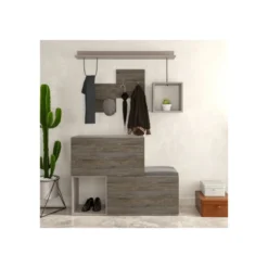 Mobile da Ingesso in Legno Vintage con Scarpiera Appendiabiti