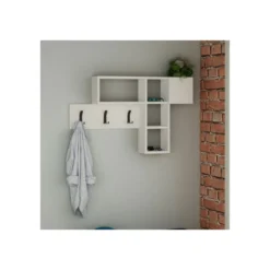Mobile da Ingresso a Muro Ganci Appendiabiti Ripiani Parete in Legno Bianco