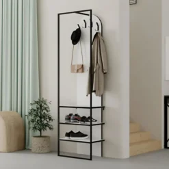 Mobile da Ingresso Appendiabiti Scarpiera Bianco 4 Ganci 3 Ripiani