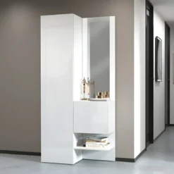 Mobile da Ingresso con Scarpiera con Specchio Bianco Lucido 2 Pezzi