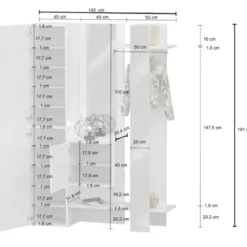 Mobile da Ingresso con Scarpiera Appendiabiti Specchio Bianco Lucido