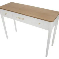 Mobile da Ingresso in Legno Bianco con 3 Cassetti Piano Marrone