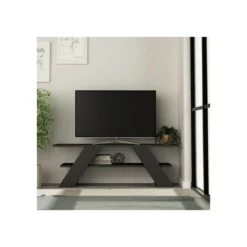 Mobile da Salotto Porta TV Basso in Legno Antracite con Ripiani Salvaspazio Sala