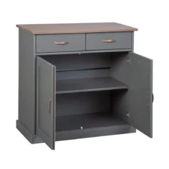 Mobile Grigio a 2 Ante 2 Cassetti Credenza in Legno Dispensa Soggiorno Cucina