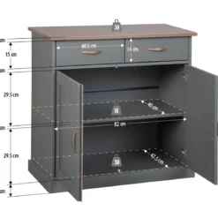 Mobile Grigio a 2 Ante 2 Cassetti Credenza in Legno Dispensa Soggiorno Cucina