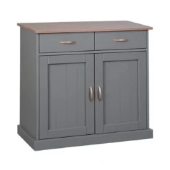 Mobile Grigio a 2 Ante 2 Cassetti Credenza in Legno Dispensa Soggiorno Cucina